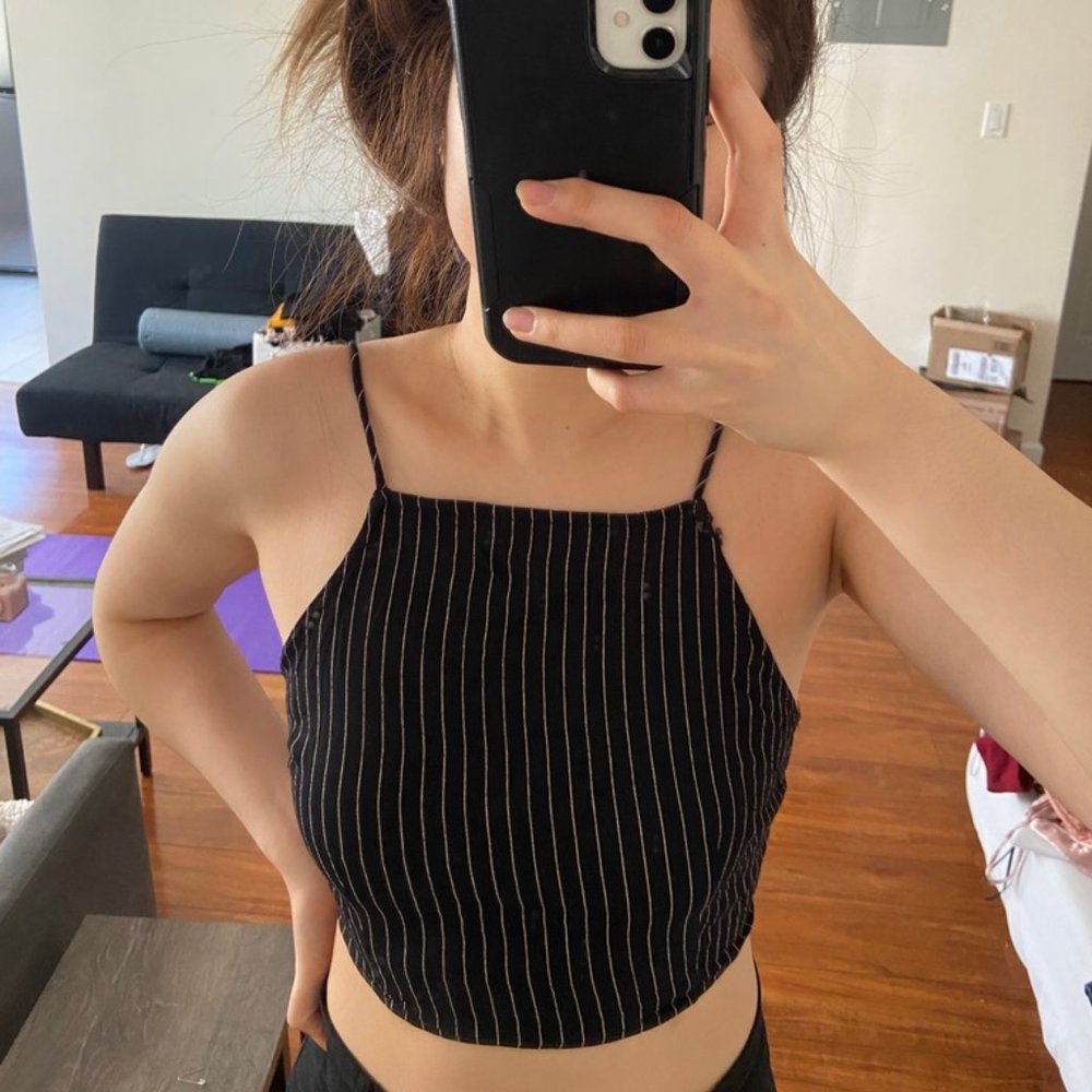 Asos Pinstriped Backless Crop Top